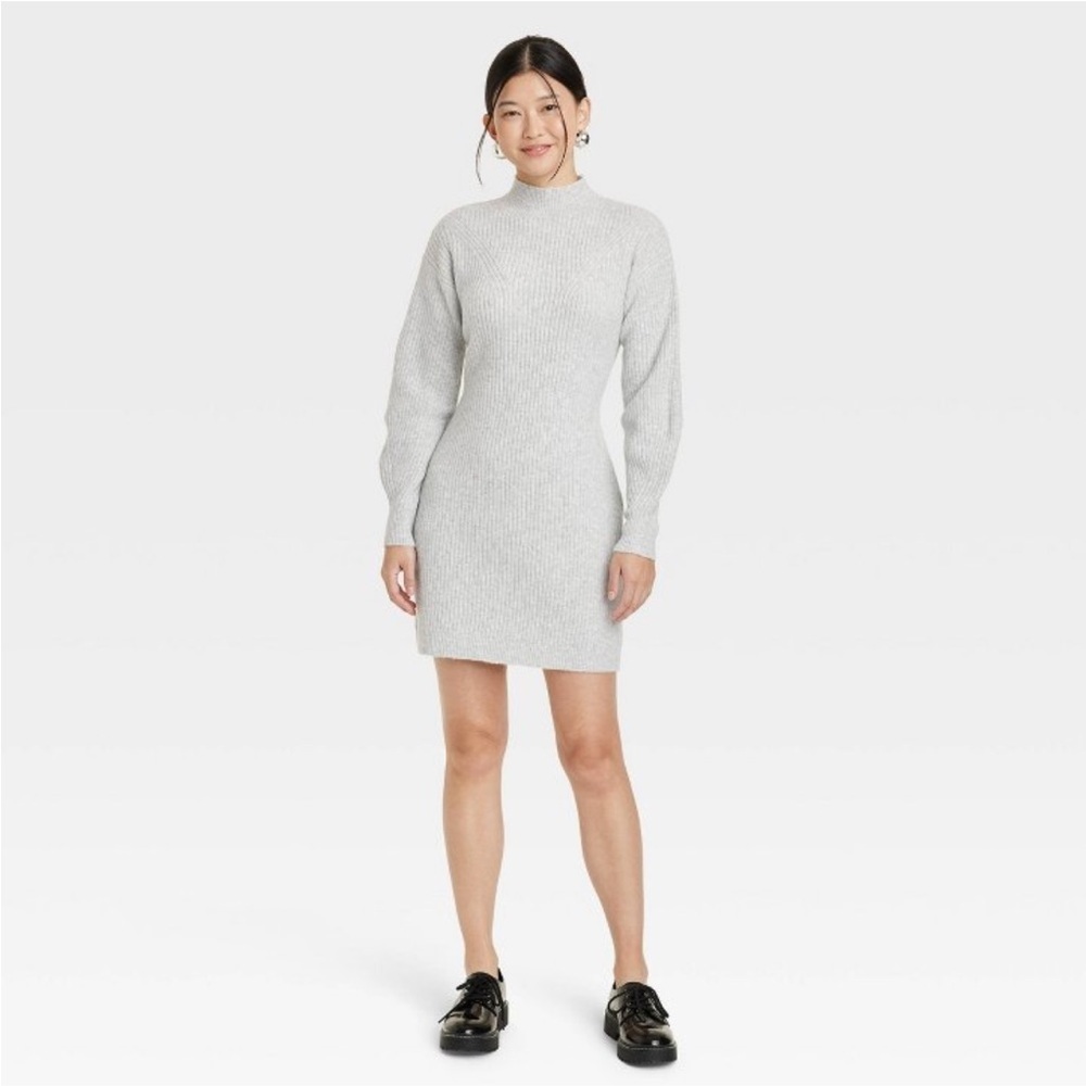a new day Women’s Long Sleeve Sweater Dress, Gray/Silver, Size Medium